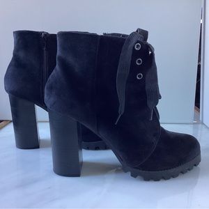 Black velvet high heel booties